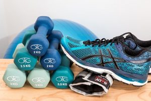 dumbbells and trainer