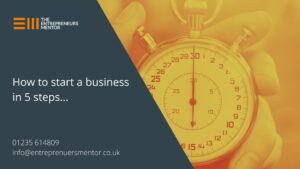Stopwatch picture with words saying, how to start a business in 5 steps
